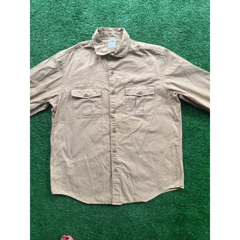 Brooks Brothers Regent Fit‎ Tan Khaki Cotton Twill Utility Shirt Mens Large